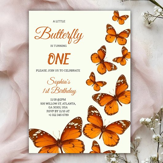 birthday invitation with vibrant orange butterfly 招待状