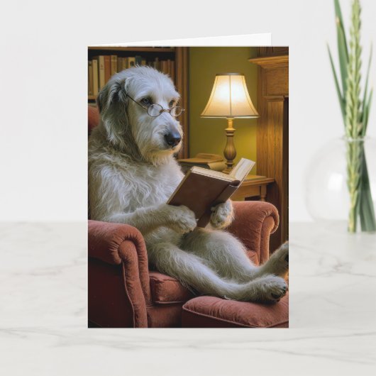 Birthday Irish Wolfhound Dog Reading a Book  カード (正面)