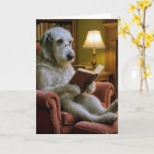 Birthday Irish Wolfhound Dog Reading a Book  カード (黄色い花)