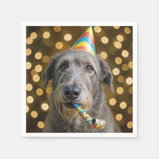 Birthday Irish Wolfhound Dog With Party Hat スタンダードカクテルナプキン (正面)