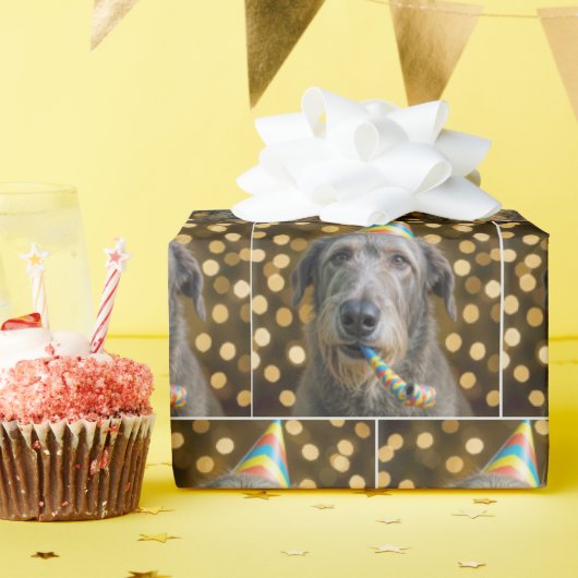 Birthday Irish Wolfhound Dog With Party Hat ラッピングペーパー (誕生日パーティー)