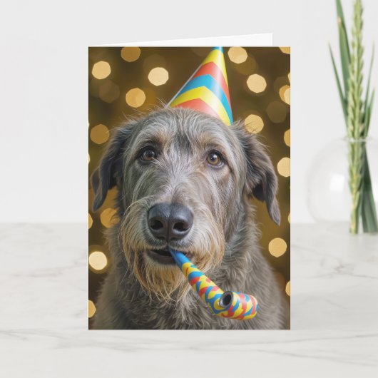 Birthday Irish Wolfhound with Party Hat カード (正面)