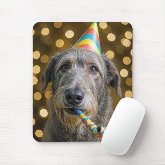 Birthday Irish Wolfhound with Party Hat マウスパッド (マウス)