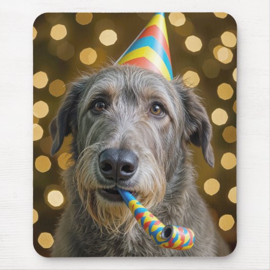 Birthday Irish Wolfhound with Party Hat マウスパッド (正面)