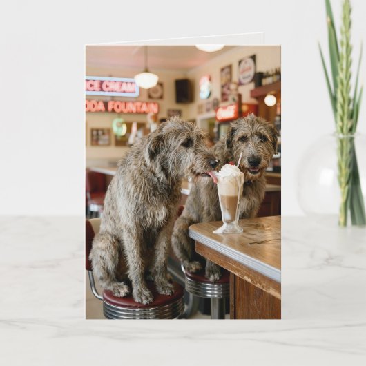 Birthday Irish Wolfhounds Enjoying a Milkshake カード (正面)
