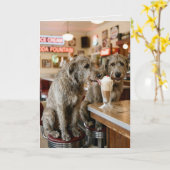 Birthday Irish Wolfhounds Enjoying a Milkshake カード (黄色い花)