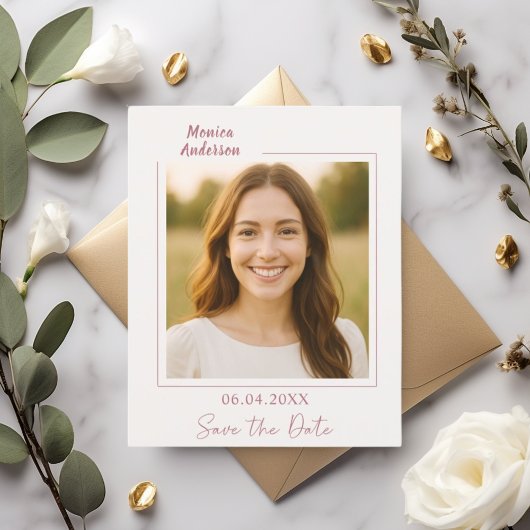 Birthday ivory rose gold photo Save the Date チラシ