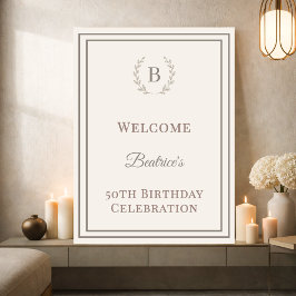 Birthday ivory taupe monogrammed elegant welcome ポスター
