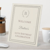 Birthday ivory taupe monogrammed elegant welcome 台座サイン (インサイチュ)