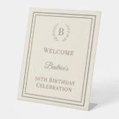 Birthday ivory taupe monogrammed elegant welcome 台座サイン (正面)