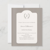 Birthday Ivory Taupe Pinstriped invitation (正面)