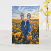 Birthday Jeans and Orange Sneakers in Flowers カード (黄色い花)