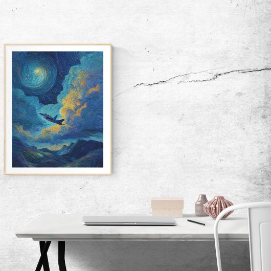 Birthday Jet Fighter Airplane Clouds Van Gogh  ポスター