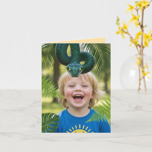 Birthday Jungle Snake Photo カード (黄色い花)