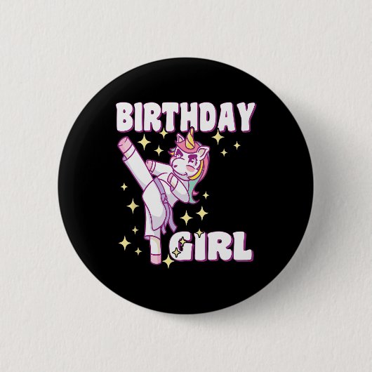 Birthday Karate Unicorn Girl 缶バッジ (正面)