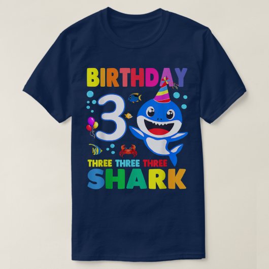 Birthday Kids Shark 3 Year Old 3rd Birthday Matchi Tシャツ (デザイン正面)