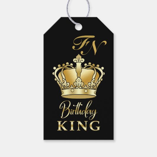 Birthday King Gold Crown Royal Monogram Luxury ギフトタグ (正面)
