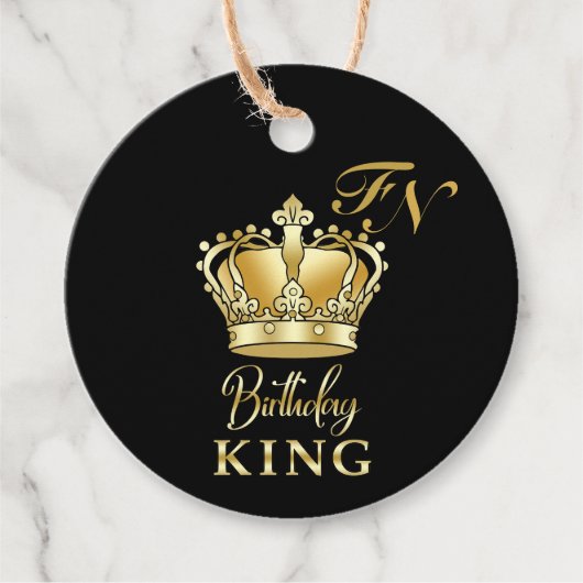 Birthday King Gold Crown Royal Monogram Luxury フェイバータグ (正面)