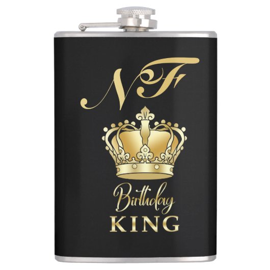 Birthday King Gold Crown Royal Monogram Luxury フラスク (正面)