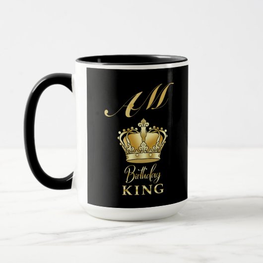Birthday King Gold Crown Royal Monogram Luxury マグカップ (左)