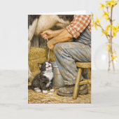 Birthday Kitten Drinking Cow Milk カード (黄色い花)