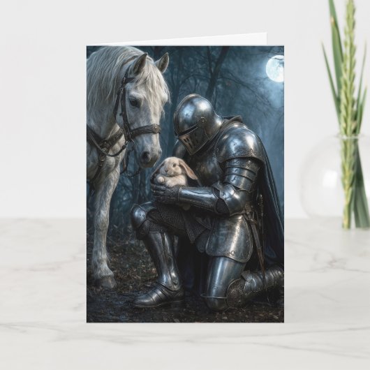 Birthday Knight Holding a Floppy-eared Rabbit カード (正面)