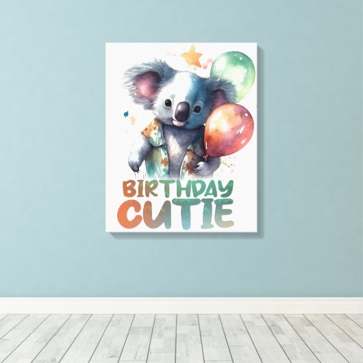 Birthday Koala Design キャンバスプリント (インサイチュ (ウッドフロア))