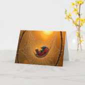 Birthday Ladybug in a Spider Web Hammock カード (黄色い花)