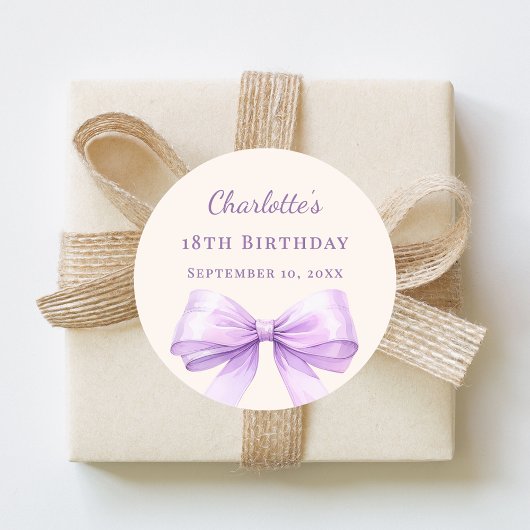 Birthday lavender bow ivory ラウンドシール