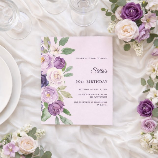 Birthday lavender florals pink invitation (クリエイターアップロード済み)