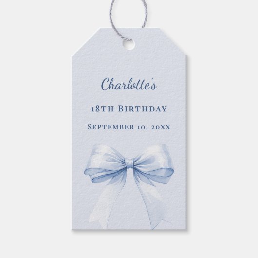 Birthday light blue bow DIY write by hand ギフトタグ (正面)