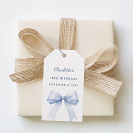 Birthday light blue bow DIY write by hand ギフトタグ