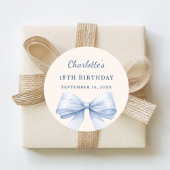Birthday light blue bow ivory ラウンドシール