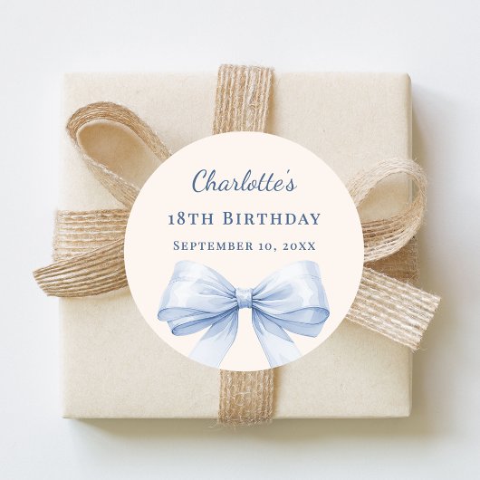 Birthday light blue bow ivory ラウンドシール