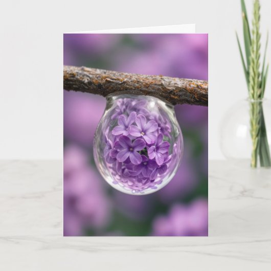Birthday Lilac Blossom Reflected in Raindrop カード (正面)