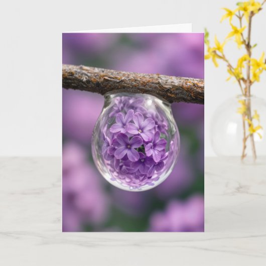 Birthday Lilac Blossom Reflected in Raindrop カード (黄色い花)