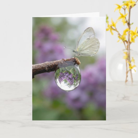 Birthday Lilacs Reflecting in a Raindrop カード (黄色い花)
