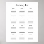 Birthday list ポスター (正面)