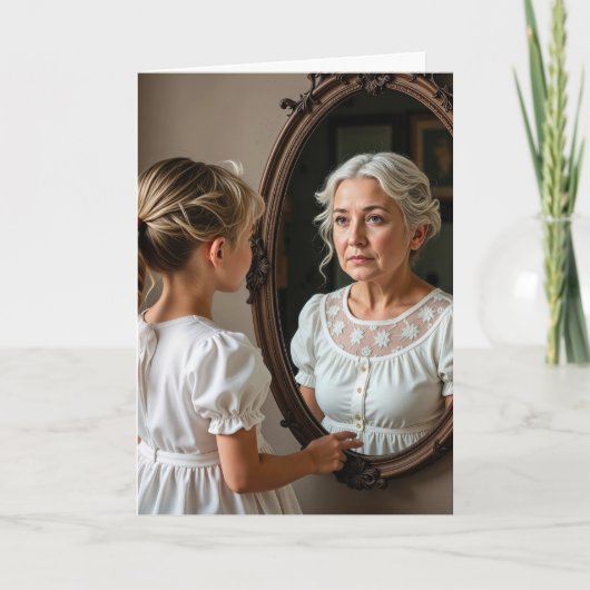 Birthday Little Girl and Old Lady In a Mirror カード (正面)