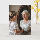 Birthday Little Girl and Old Lady In a Mirror カード (黄色い花)
