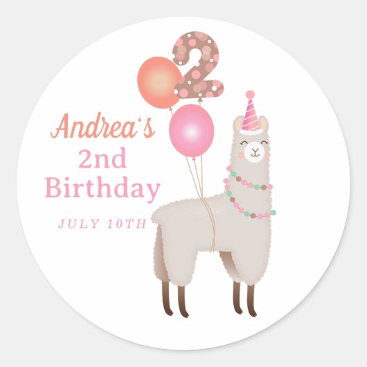 Birthday Llama ラウンドシール (正面)