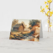 Birthday Log Cabin In Golden Morning Mist カード (黄色い花)