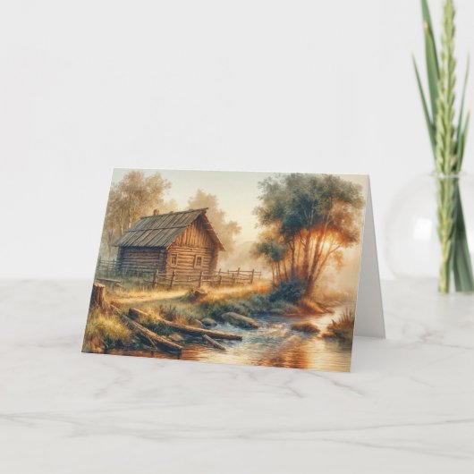 Birthday Log Cabin In Golden Morning Mist カード (正面)