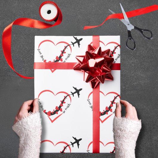 Birthday Love You so much Heart & Airplane Cute ラッピングペーパー