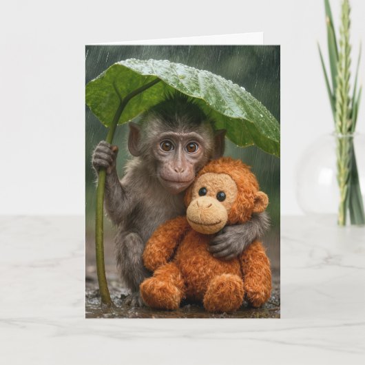 Birthday Macaque Monkey with Orangutan カード (正面)