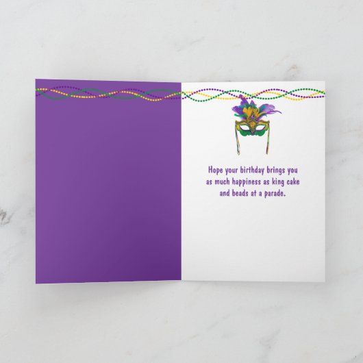 Birthday Mardi Gras Gnome Eating King Cake カード (内部)
