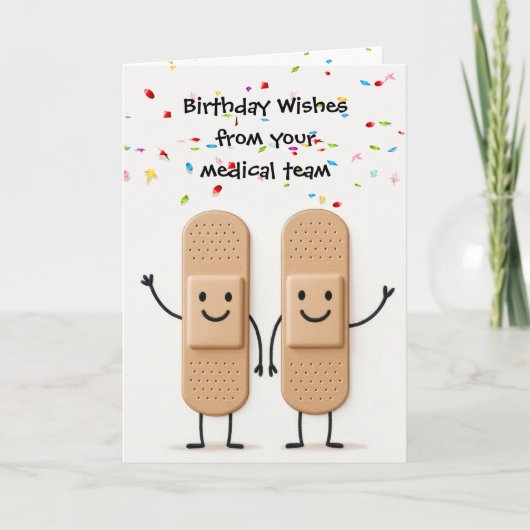 Birthday Medical Bandage Stick Figure People カード (正面)