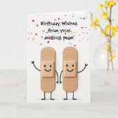 Birthday Medical Bandage Stick Figure People カード (黄色い花)