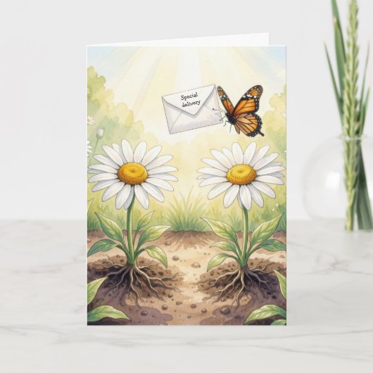 Birthday Monarch Butterfly Delivering Mail カード (正面)