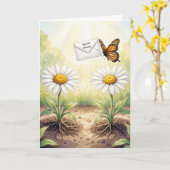 Birthday Monarch Butterfly Delivering Mail カード (黄色い花)